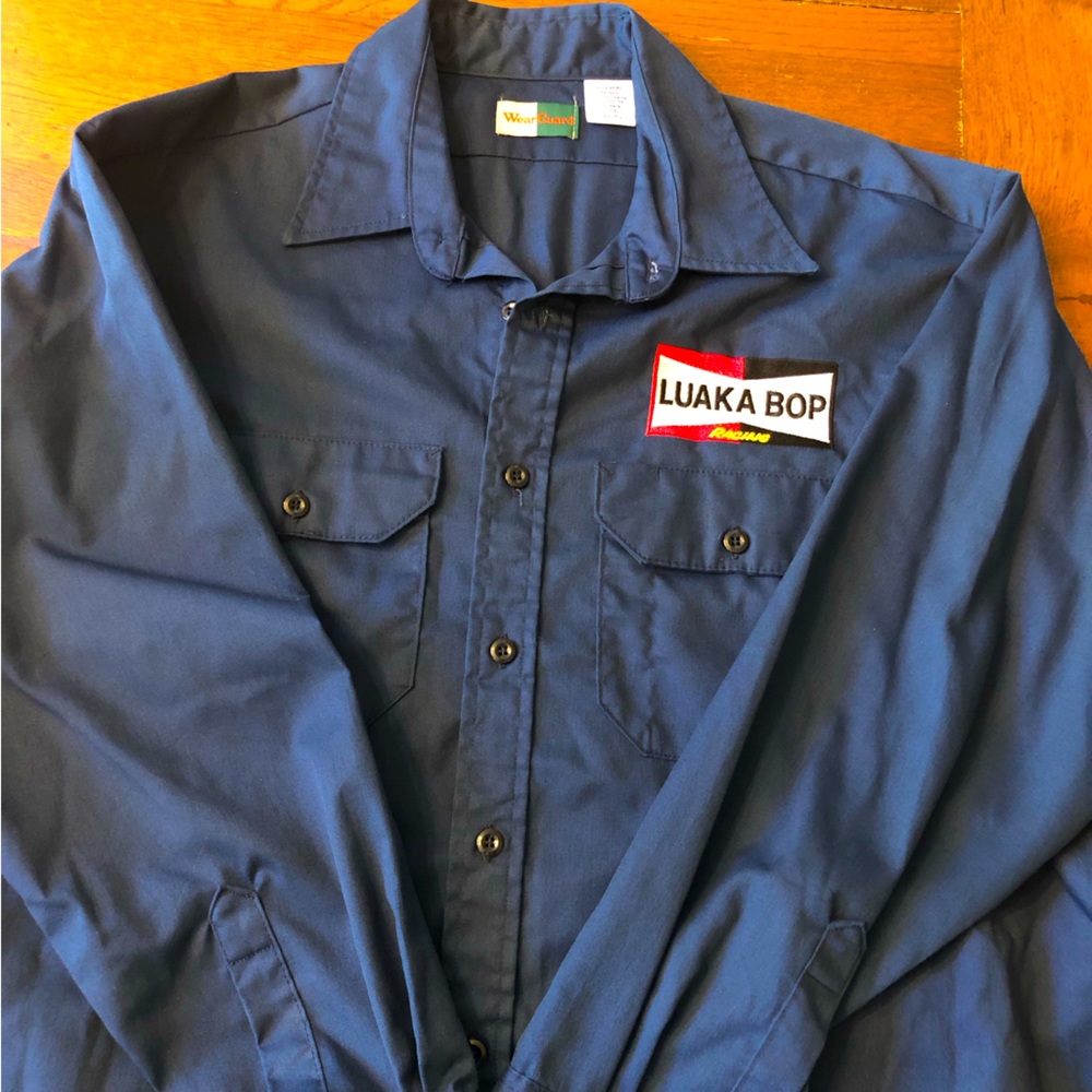 LUAKA BOP RACING NAVY BUTTON DOWN LONG SLEEVED SHIRT BY WEAR GUARD XL